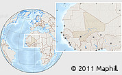 Shaded Relief Location Map of Mali, lighten