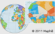 Shaded Relief Location Map of Mali, political outside