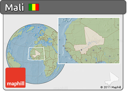 Shaded Relief Location Map of Mali, savanna style outside, hill shading