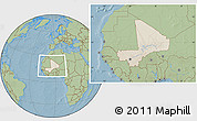 Shaded Relief Location Map of Mali, savanna style outside, hill shading