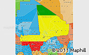 Flag Map of Mali, political shades outside, flag aligned to the middle