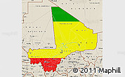 Flag Map of Mali, shaded relief outside, flag aligned to the middle