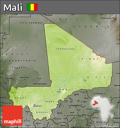Physical Map of Mali, darken, semi-desaturated