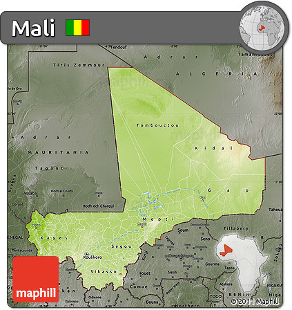 Physical Map of Mali, darken, semi-desaturated
