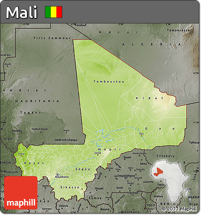 Physical Map of Mali, darken, semi-desaturated