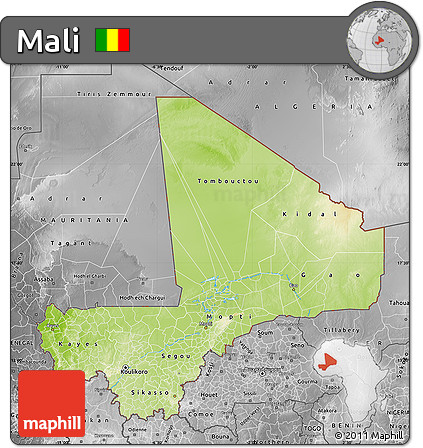 Physical Map of Mali, desaturated