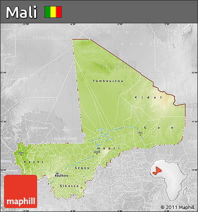 Physical Map of Mali, lighten, desaturated