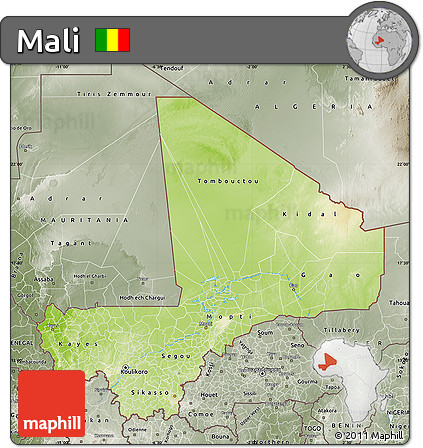 Physical Map of Mali, semi-desaturated
