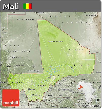 Physical Map of Mali, semi-desaturated