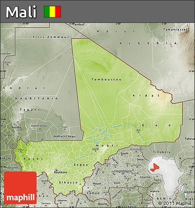 Physical Map of Mali, semi-desaturated