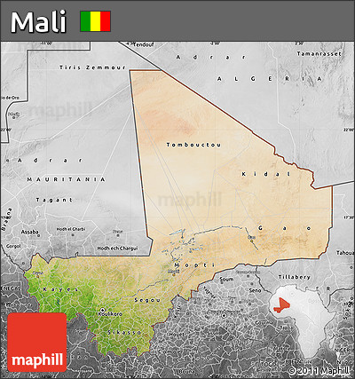 Satellite Map of Mali, desaturated