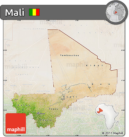 Satellite Map of Mali, lighten