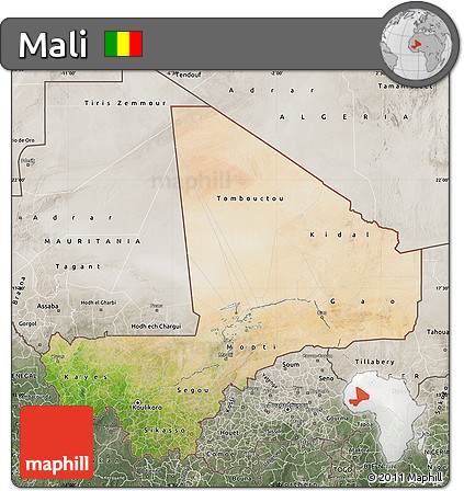 Satellite Map of Mali, semi-desaturated