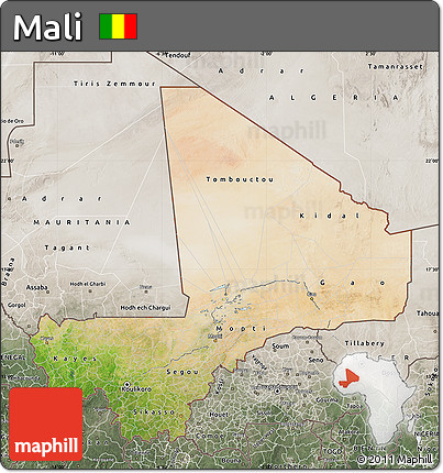 Satellite Map of Mali, semi-desaturated