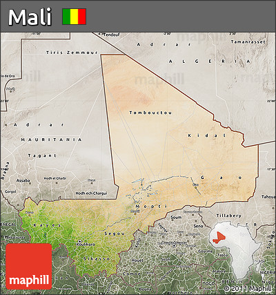 Satellite Map of Mali, semi-desaturated