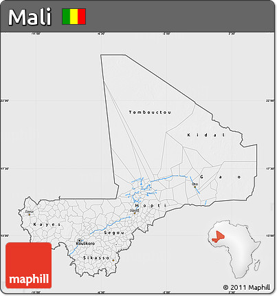 Silver Style Map of Mali, single color outside