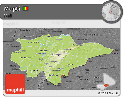 Physical 3D Map of Mopti, darken, desaturated