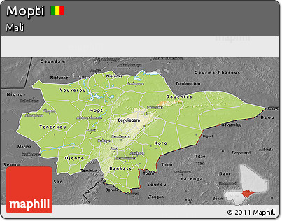 Physical 3D Map of Mopti, darken, desaturated