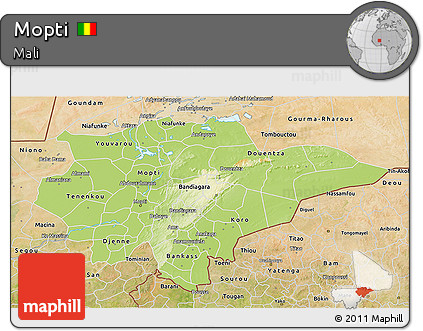 Physical 3D Map of Mopti, satellite outside