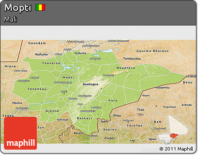 Physical 3D Map of Mopti, satellite outside