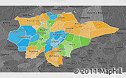 Political 3D Map of Mopti, darken, desaturated