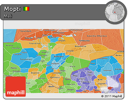 Political 3D Map of Mopti, political shades outside