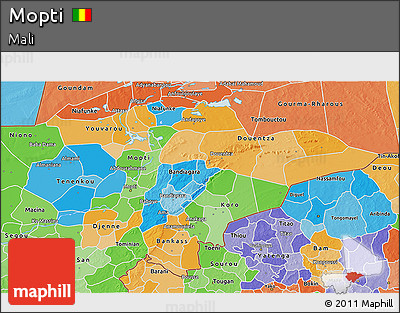 Political 3D Map of Mopti, political shades outside