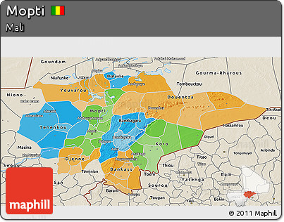 Political 3D Map of Mopti, shaded relief outside