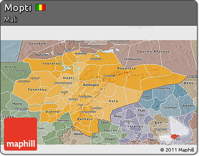 Political Shades 3D Map of Mopti, semi-desaturated