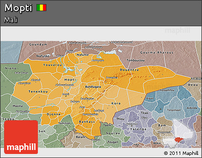 Political Shades 3D Map of Mopti, semi-desaturated