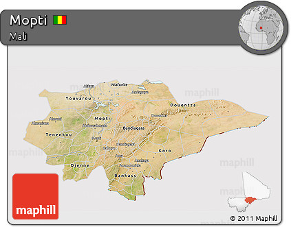 Satellite 3D Map of Mopti, cropped outside