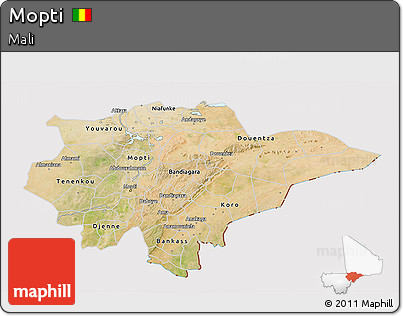 Satellite 3D Map of Mopti, cropped outside
