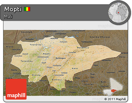 Satellite 3D Map of Mopti, darken