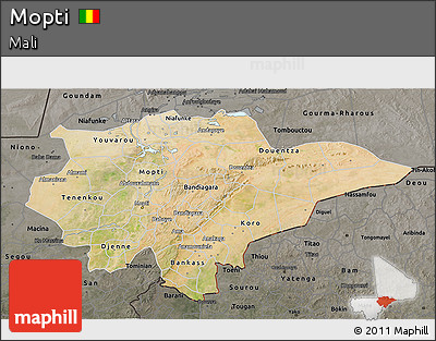 Satellite 3D Map of Mopti, darken, semi-desaturated