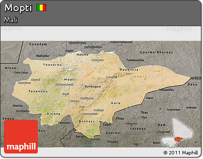 Satellite 3D Map of Mopti, darken, semi-desaturated