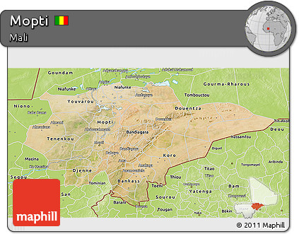 Satellite 3D Map of Mopti, physical outside