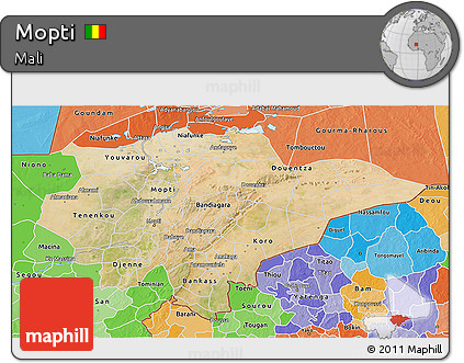 Satellite 3D Map of Mopti, political shades outside