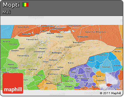 Satellite 3D Map of Mopti, political shades outside