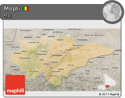 Satellite 3D Map of Mopti, semi-desaturated