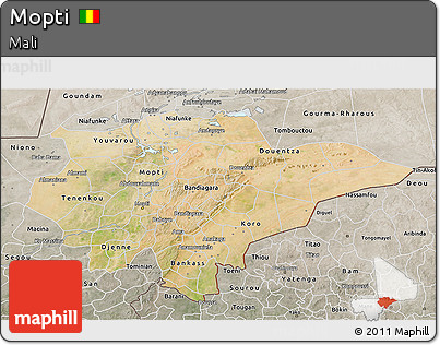 Satellite 3D Map of Mopti, semi-desaturated