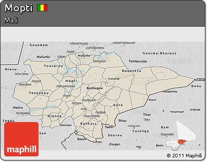 Shaded Relief 3D Map of Mopti, desaturated