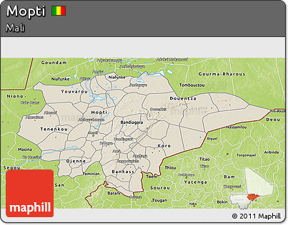 Shaded Relief 3D Map of Mopti, physical outside