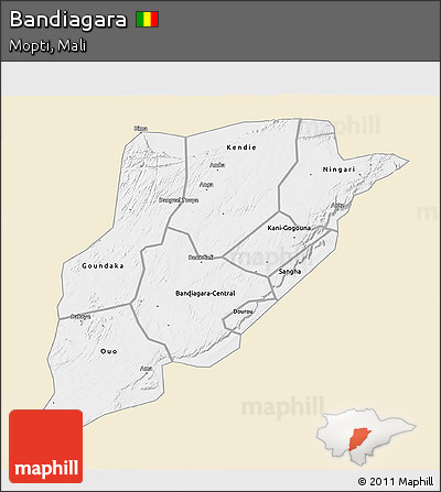 Classic Style 3D Map of Bandiagara, single color outside