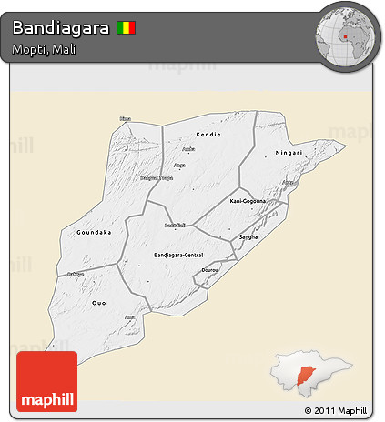 Classic Style 3D Map of Bandiagara, single color outside
