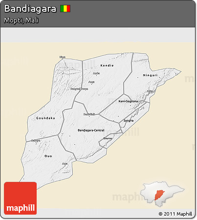 Classic Style 3D Map of Bandiagara, single color outside