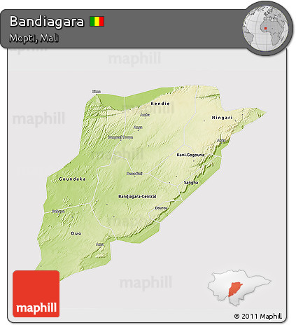 Physical 3D Map of Bandiagara, cropped outside