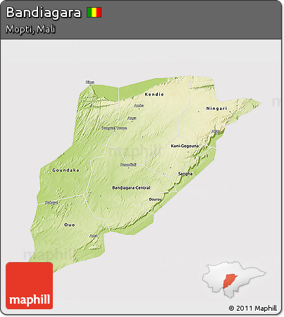 Physical 3D Map of Bandiagara, cropped outside