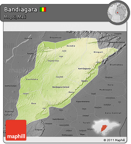 Physical 3D Map of Bandiagara, darken, desaturated