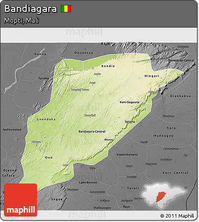 Physical 3D Map of Bandiagara, darken, desaturated