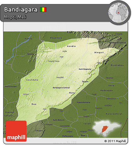 Physical 3D Map of Bandiagara, darken